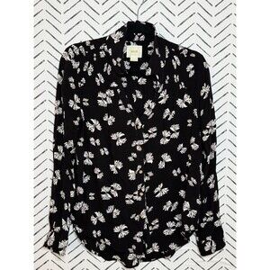 Maeve by Anthropologie Emory Bow Printed Button Up Blouse Size 8 Festive Preppy
